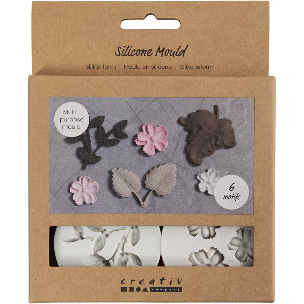 Creativ company formes en silicone, feuilles et fleurs, h : 0,5 cm, l : 1,8-4,5 cm, 4 pièces 1 pièce