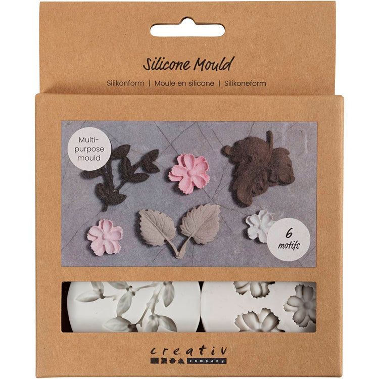Creativ company formes en silicone, feuilles et fleurs, h : 0,5 cm, l : 1,8-4,5 cm, 4 pièces 1 pièce