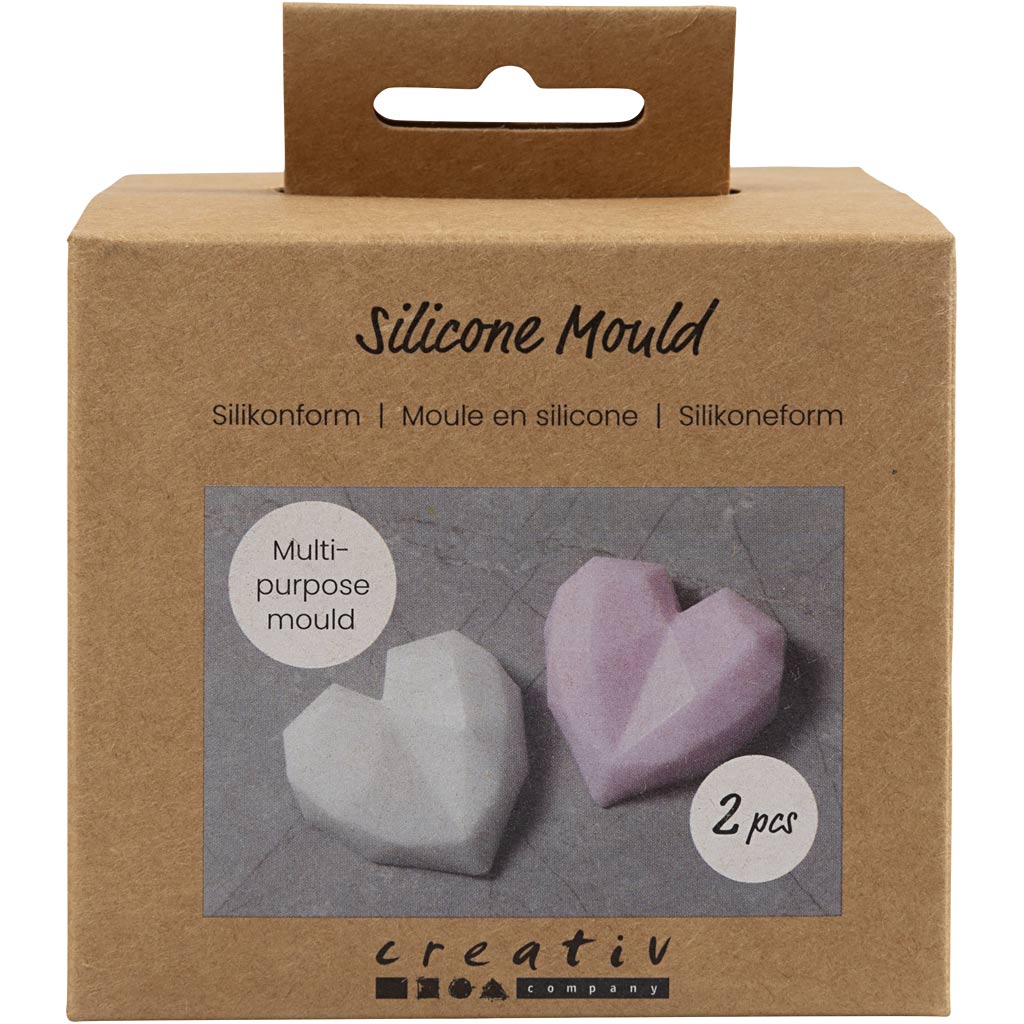 Formes en silicone Creativ company, coeur facetté, h: 2 cm, l: 6 cm, l: 5,8 cm, 2 pièces 1 boîte