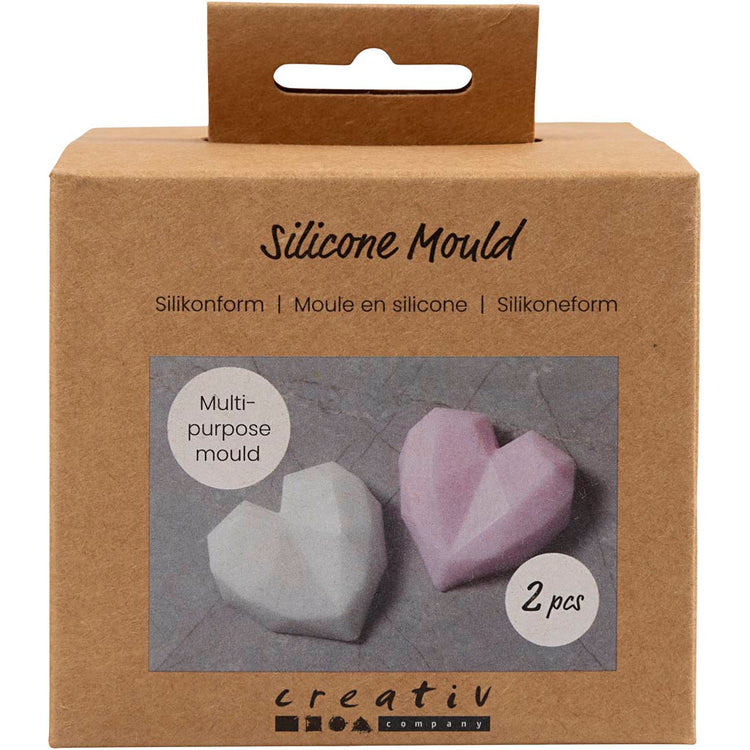 Formes en silicone Creativ company, coeur facetté, h: 2 cm, l: 6 cm, l: 5,8 cm, 2 pièces 1 boîte