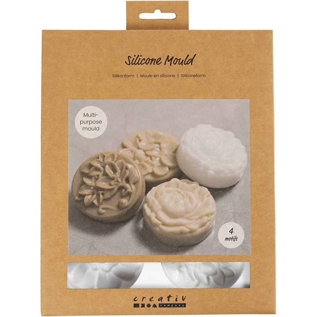 Formes en silicone Creativ company, cercle avec motif floral, l: 6,8 cm, l: 2,3 cm, 4 pièces 1 boîte