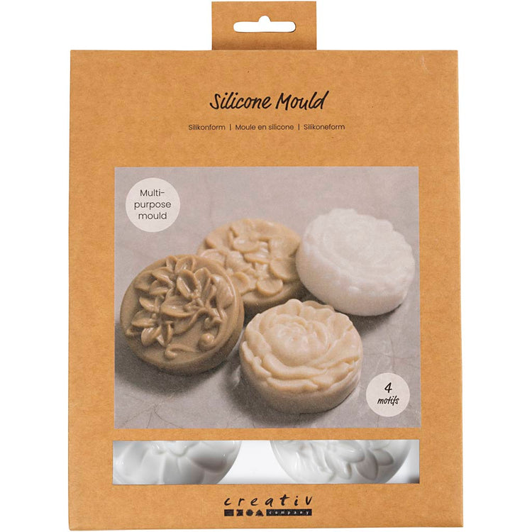 Formes en silicone Creativ company, cercle avec motif floral, l: 6,8 cm, l: 2,3 cm, 4 pièces 1 boîte