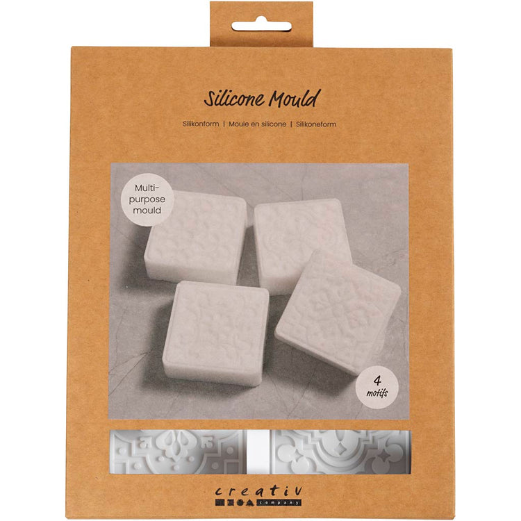 Moules en silicone Creativ company, carrés avec motif graphique, h : 2,4 cm, l : 6,8 cm, l : 6,8 cm, 4 pièces 1 boîte