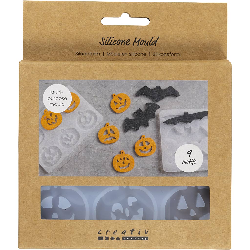 Creativ company formes en silicone, chauves-souris et citrouilles, h : 0,3+0,5 cm, l : 3+8 cm, transparent mat, 2 pièces 1 pièce