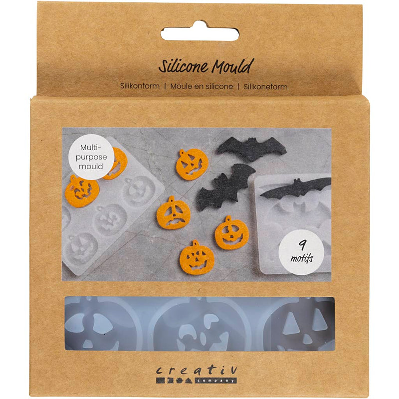 Creativ company formes en silicone, chauves-souris et citrouilles, h : 0,3+0,5 cm, l : 3+8 cm, transparent mat, 2 pièces 1 pièce