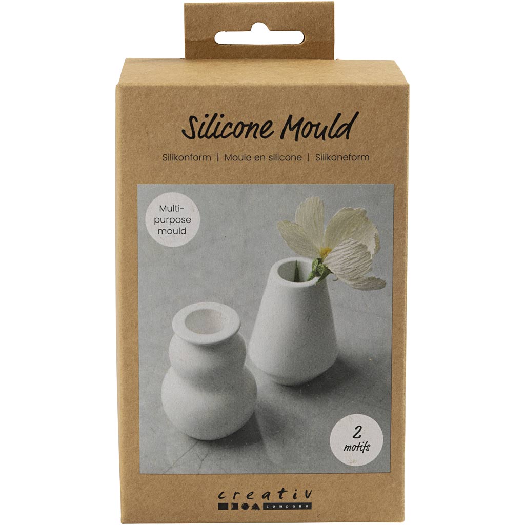 Moules en silicone Creativ company, vase et bougeoir, h : 7,5 cm, d 5,5 cm, transparent mat, 2 pièces 1 boîte