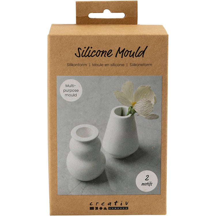 Moules en silicone Creativ company, vase et bougeoir, h : 7,5 cm, d 5,5 cm, transparent mat, 2 pièces 1 boîte