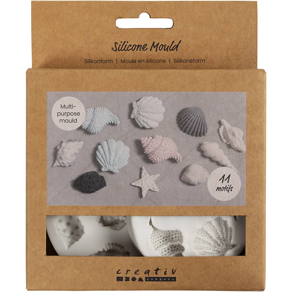 Creativ company formes en silicone, étoile de mer, grand coquillage, coquille, h : 0,3-1 cm, l : 1,3-3,3 cm, 2 pièces 1 boîte