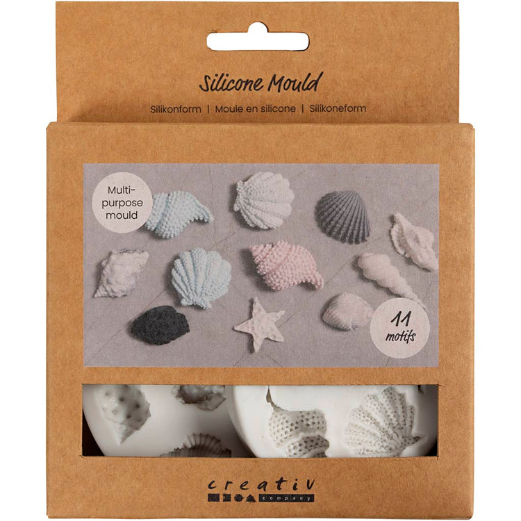 Creativ company formes en silicone, étoile de mer, grand coquillage, coquille, h : 0,3-1 cm, l : 1,3-3,3 cm, 2 pièces 1 boîte