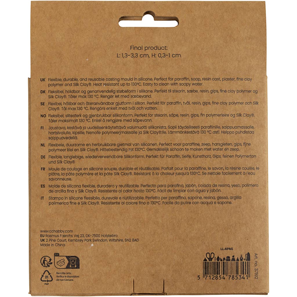 Creativ company formes en silicone, étoile de mer, grand coquillage, coquille, h : 0,3-1 cm, l : 1,3-3,3 cm, 2 pièces 1 boîte