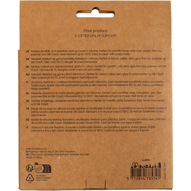 Creativ company formes en silicone, étoile de mer, grand coquillage, coquille, h : 0,3-1 cm, l : 1,3-3,3 cm, 2 pièces 1 boîte