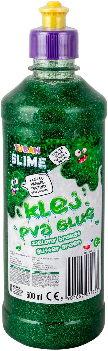 Colle pailletée Tuban pour slime pva vert 500 ml - bricolage amusant pour les enfants.