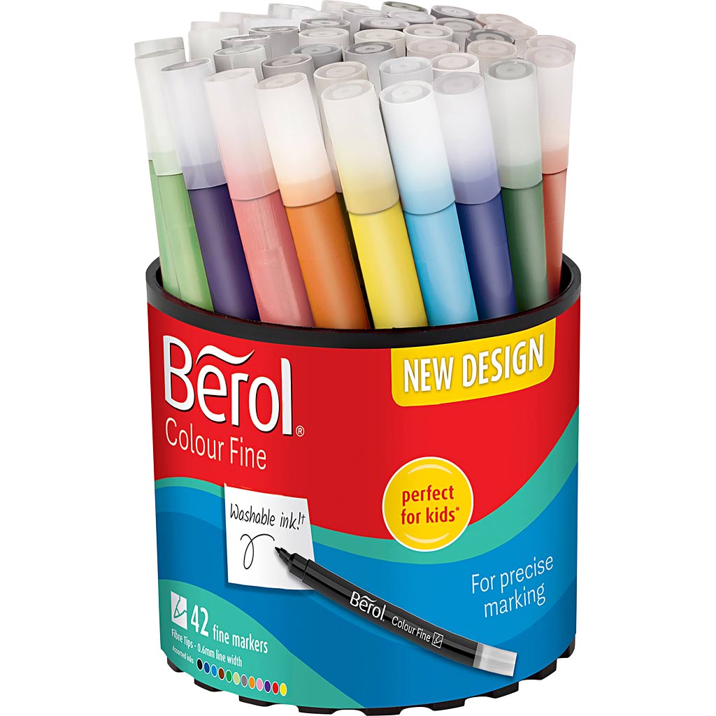 Berol Colorfine, D 10 mm, épaisseur de ligne 0,3-0,7 mm, différentes couleurs, 42 pièces 1 boîte