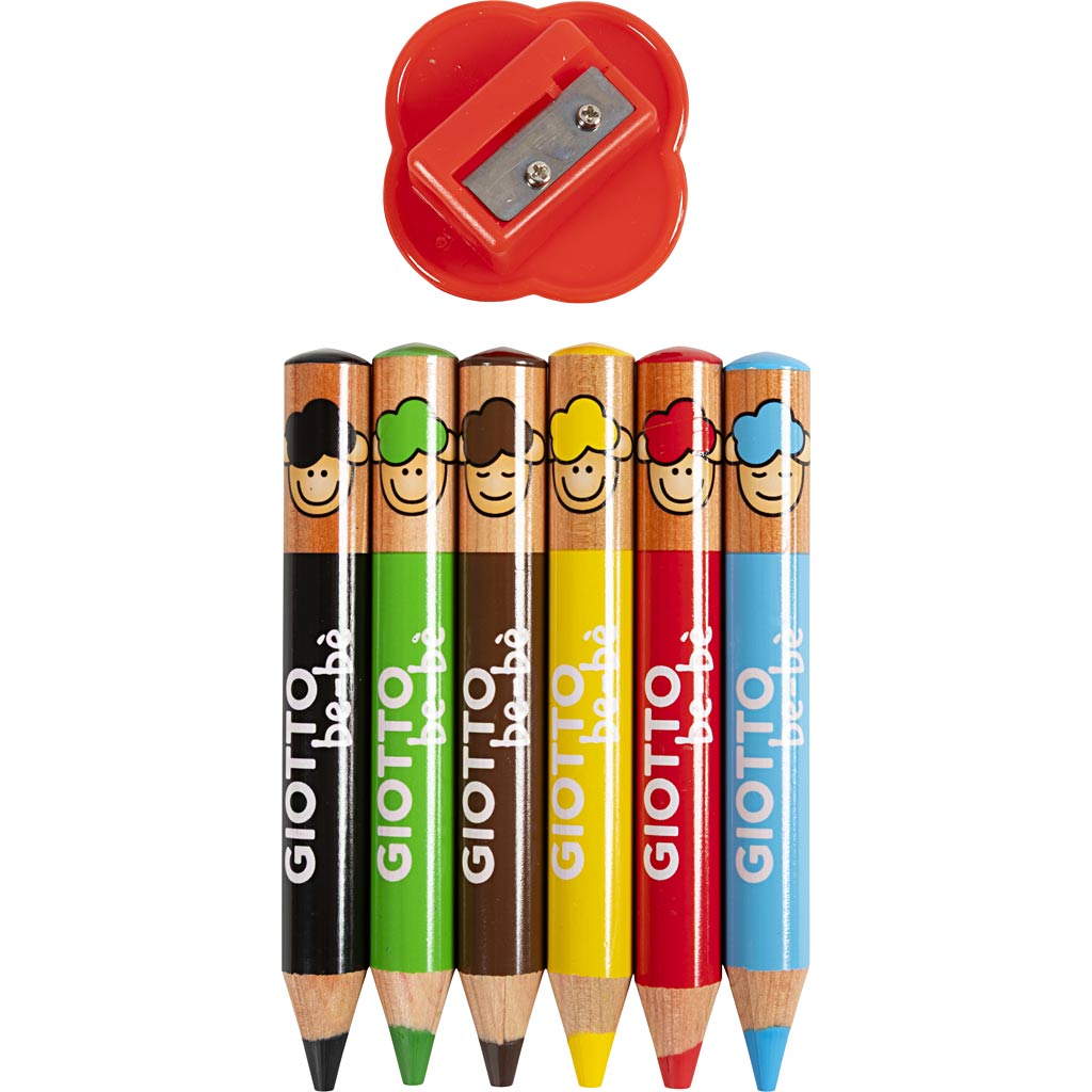 Crayons de couleur Giotto, l : 10,5 cm, épaisseur 13 mm, recharge 6 mm, différentes couleurs, 6 pièces 1 boîte