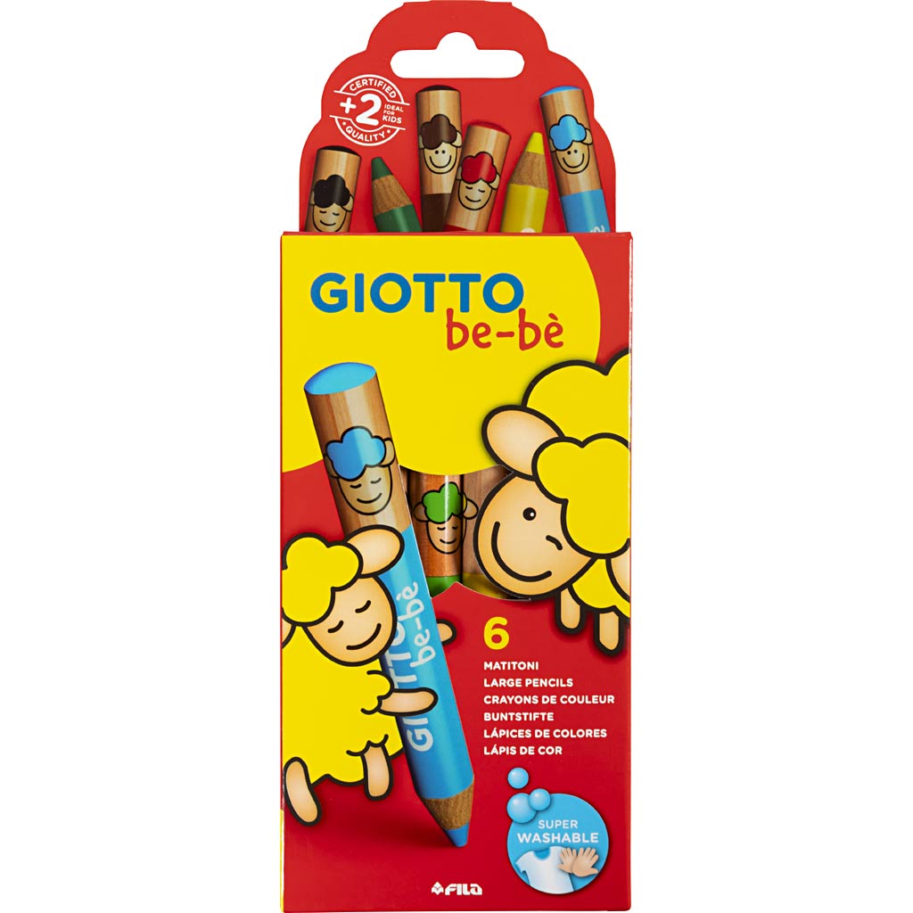 Crayons de couleur Giotto, l : 10,5 cm, épaisseur 13 mm, recharge 6 mm, différentes couleurs, 6 pièces 1 boîte