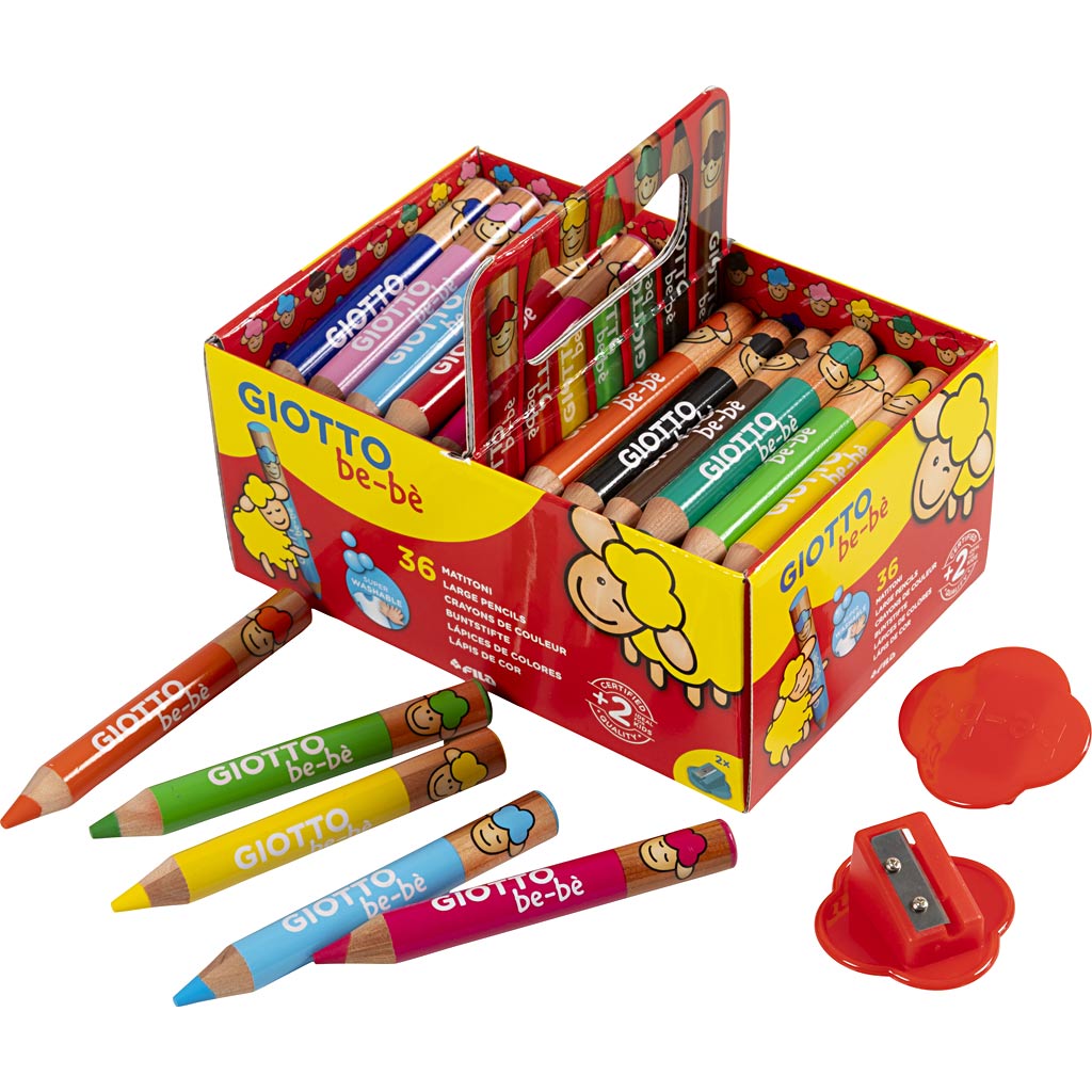 Crayons de couleur Giotto, l : 10,5 cm, d 13 mm, recharge 6 mm, différentes couleurs, 36 pièces 1 boîte