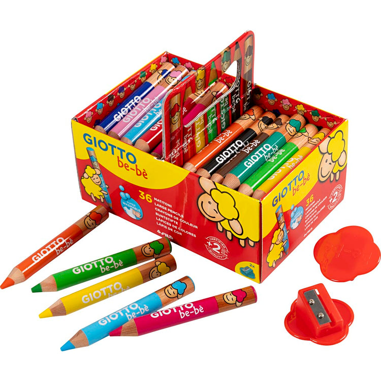 Crayons de couleur Giotto, l : 10,5 cm, d 13 mm, recharge 6 mm, différentes couleurs, 36 pièces 1 boîte