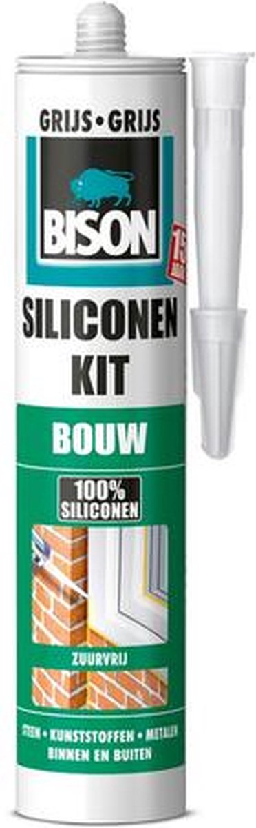 Mastic silicone Bison construction gris tube 300 ml élastique permanent, résistant à l'eau, tous joints de construction