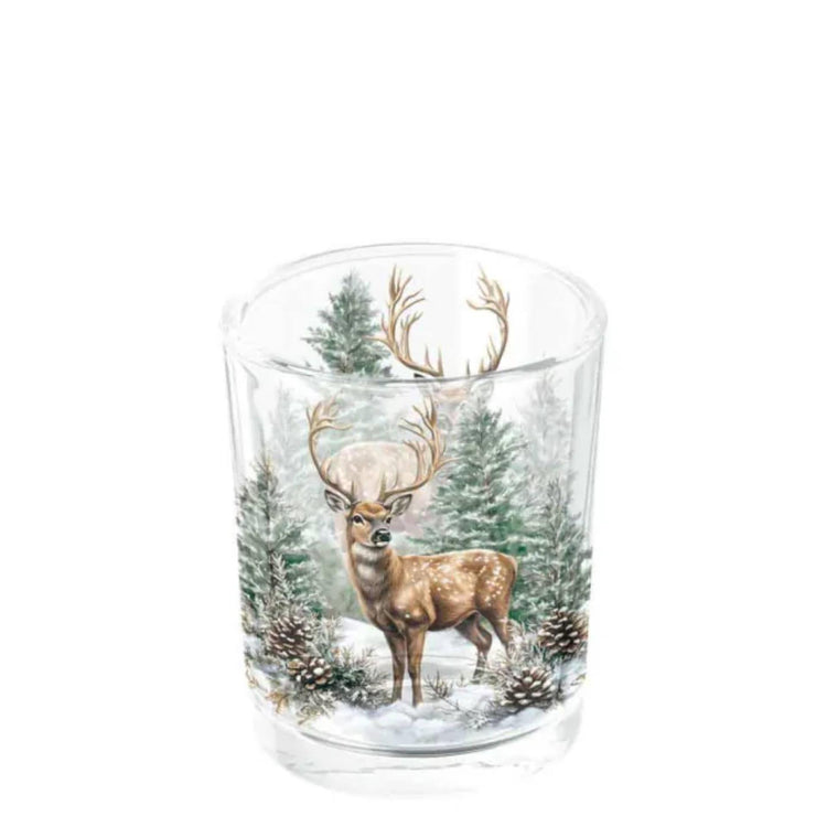 Photophore Ambiente cerf d'hiver blanc dia.5,5x6,6cm verre