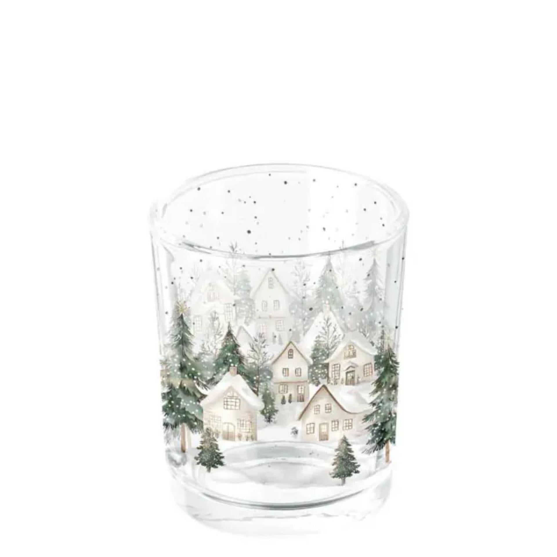 Photophore Ambiente maisons enneigées dia.5,5x6,6cm verre