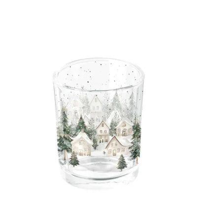 Photophore Ambiente maisons enneigées dia.5,5x6,6cm verre