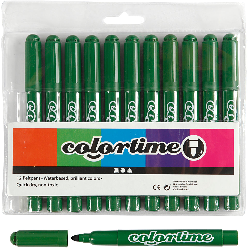 Feutres Colortime, trait 5 mm, vert sapin, 12 pièces, 1 boîte