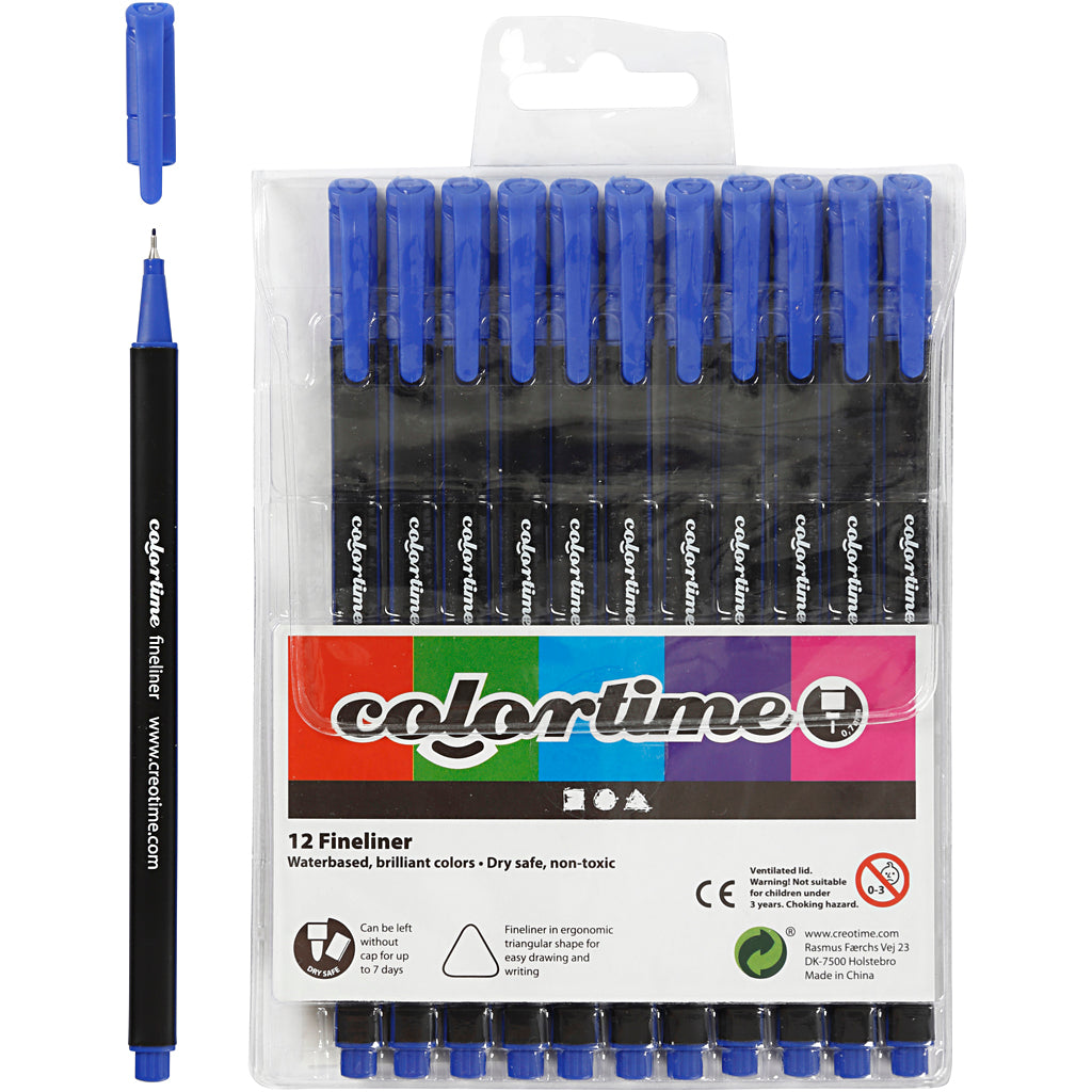 Feutres fins Colortime, largeur de trait 0,6-0,7 mm, bleu foncé, 12 pièces 1 boîte