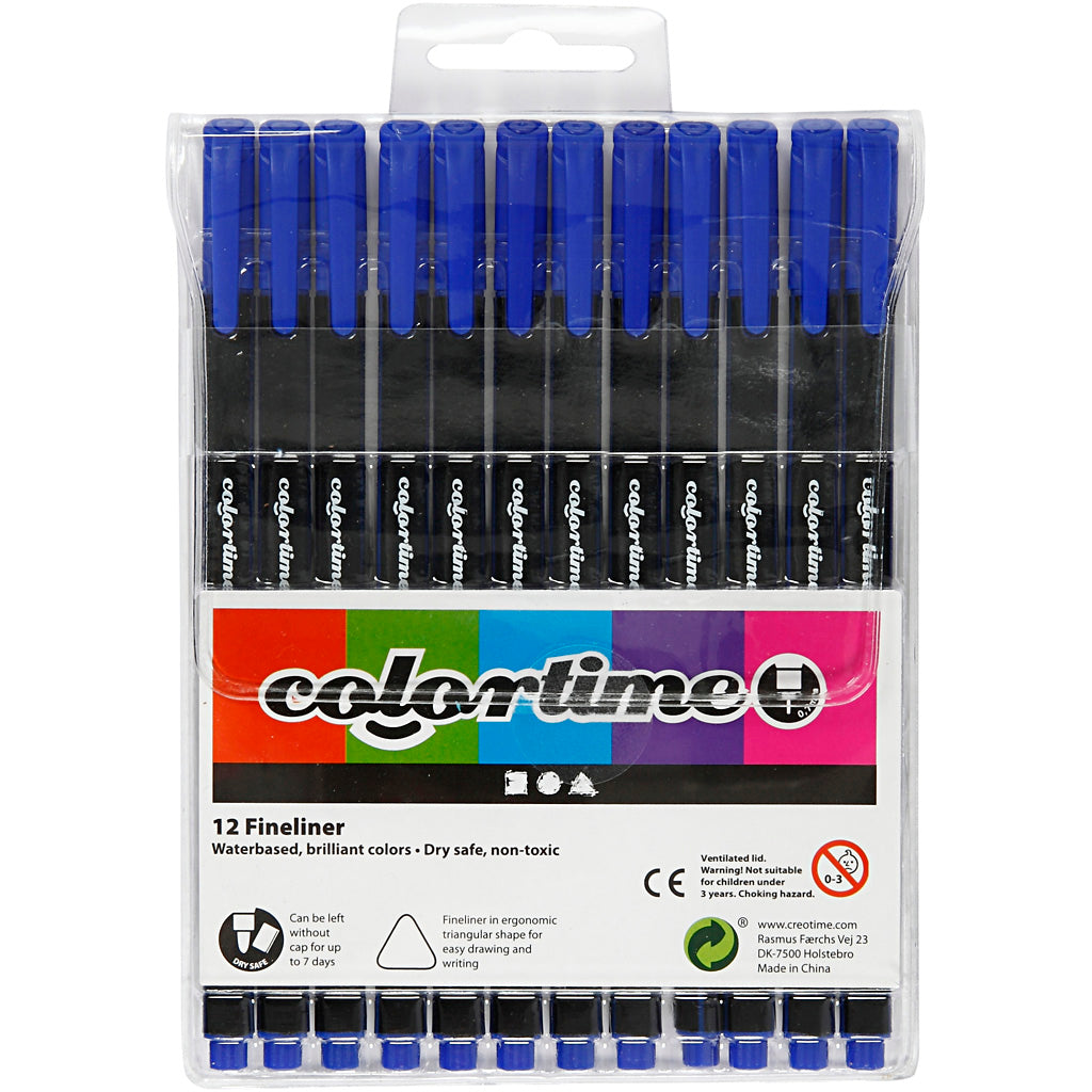 Feutres fins Colortime, largeur de trait 0,6-0,7 mm, bleu foncé, 12 pièces 1 boîte