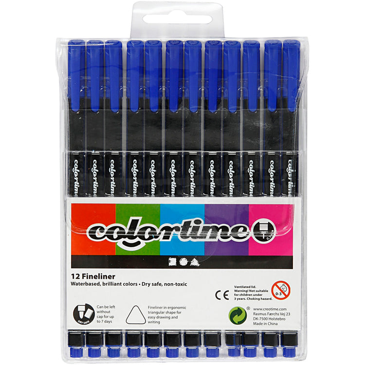 Feutres fins Colortime, largeur de trait 0,6-0,7 mm, bleu foncé, 12 pièces 1 boîte