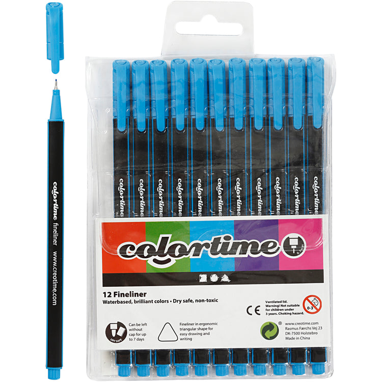 Feutres fins Colortime, largeur de trait 0,6-0,7 mm, bleu clair, 12 pièces 1 boîte