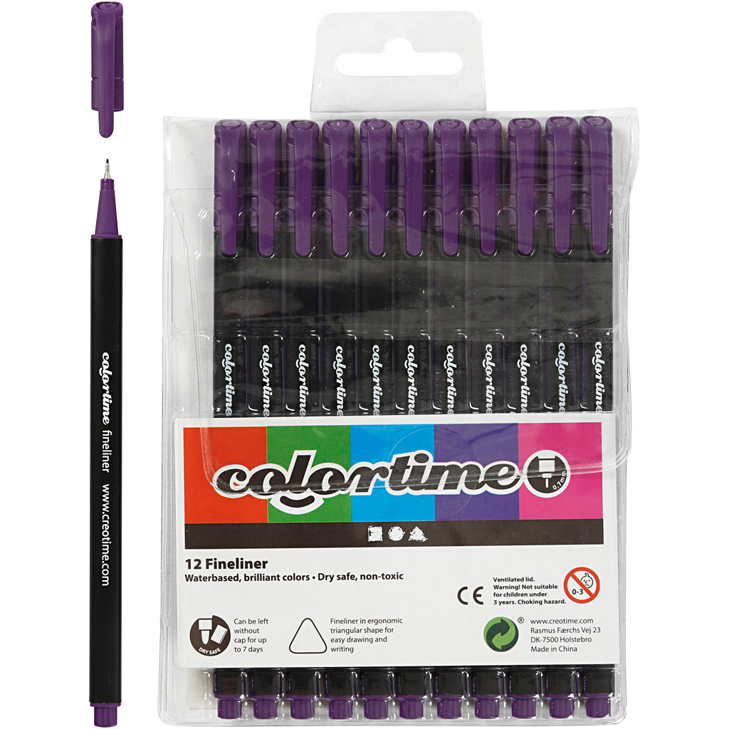 Feutres fins Colortime, largeur de trait 0,6-0,7 mm, violet, 12 pièces 1 boîte