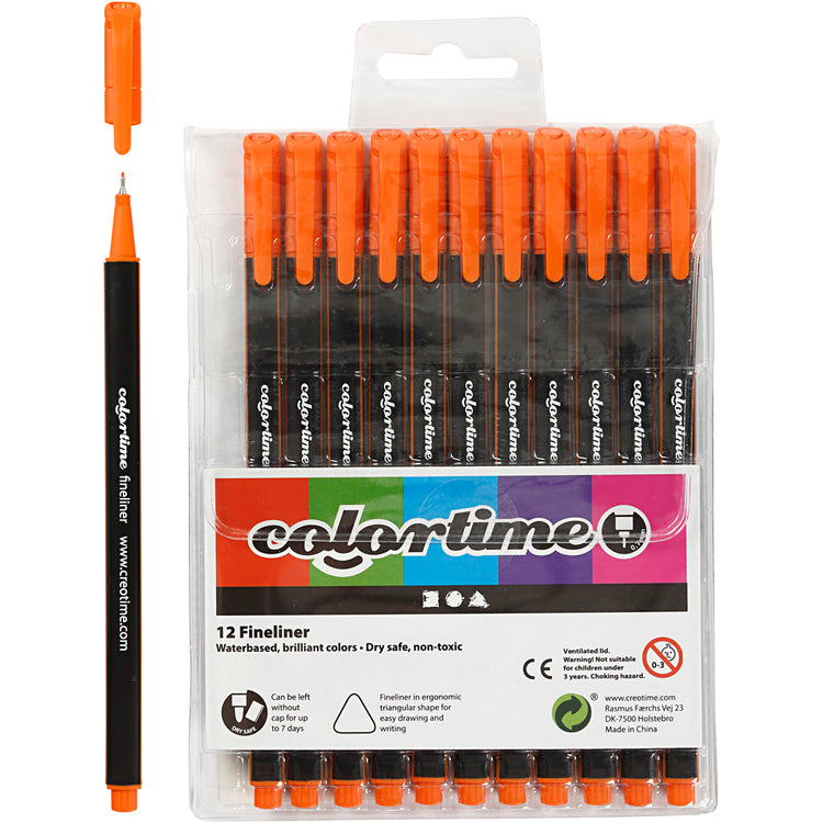 Feutres fins Colortime, largeur de trait 0,6-0,7 mm, orange, 12 pièces 1 boîte