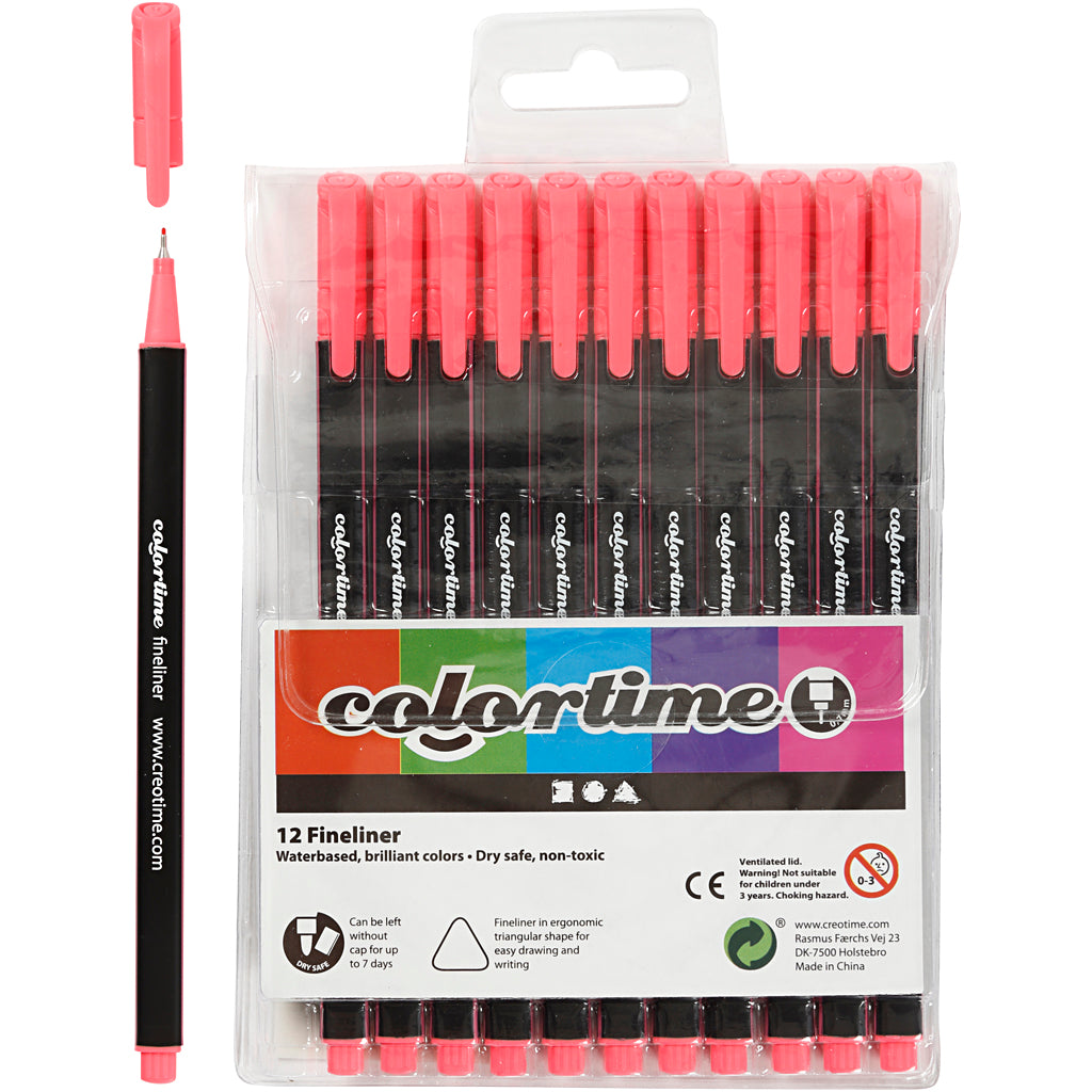 Feutres fins Colortime, largeur de trait 0,6-0,7 mm, rose, 12 pièces 1 boîte