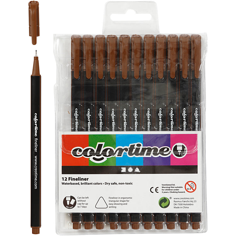 Feutres fins Colortime, largeur de trait 0,6-0,7 mm, marron, 12 pièces 1 boîte