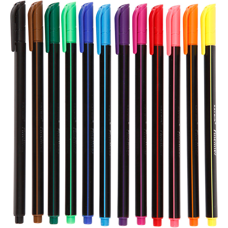 Feutres fins Colortime, épaisseur de trait 0,6-0,7 mm, différentes couleurs, 12 pièces, 1 boîte