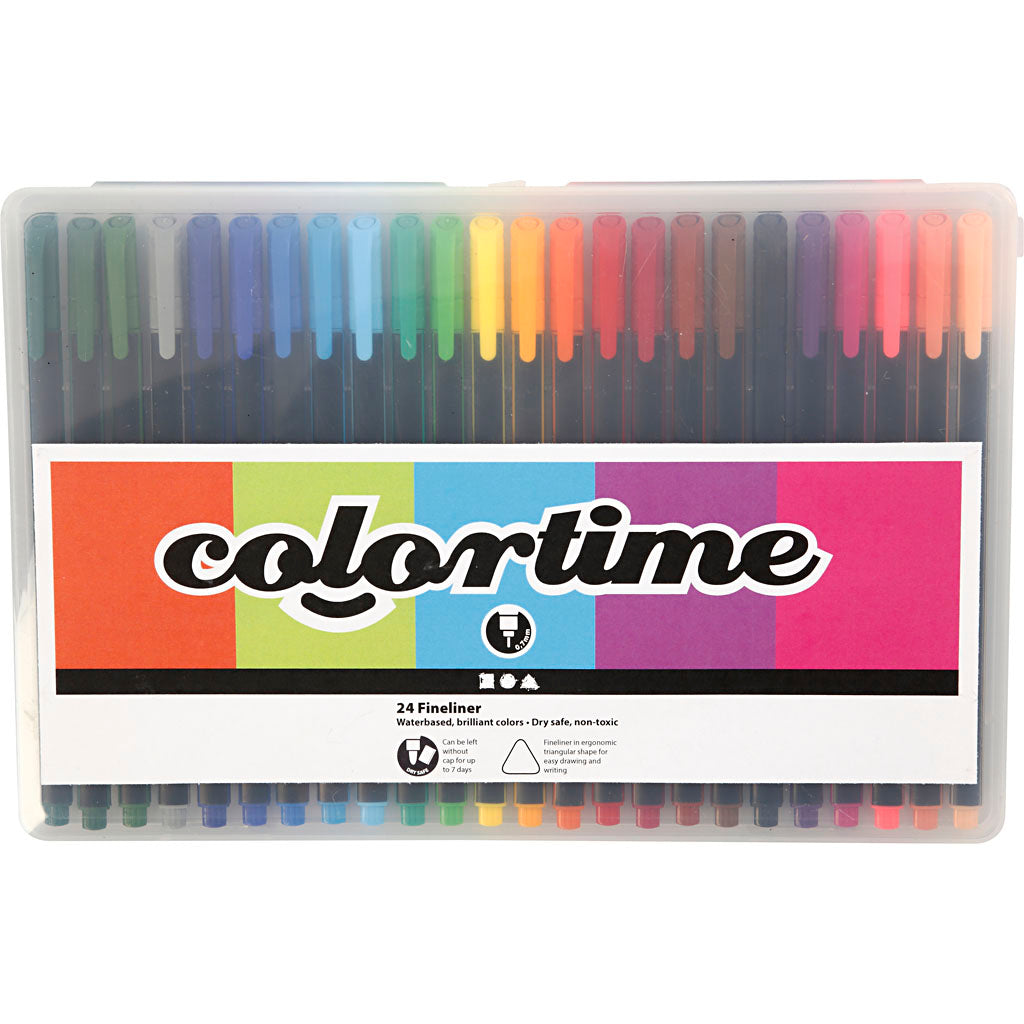 Feutres fins Colortime, épaisseur de trait 0,6-0,7 mm, différentes couleurs, 24 pièces, 1 boîte