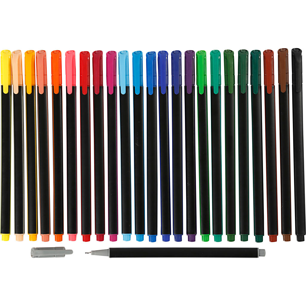 Feutres fins Colortime, épaisseur de trait 0,6-0,7 mm, différentes couleurs, 24 pièces, 1 boîte