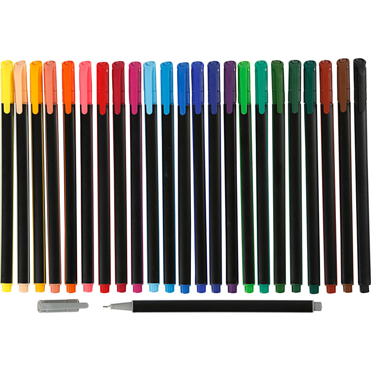 Feutres fins Colortime, épaisseur de trait 0,6-0,7 mm, différentes couleurs, 24 pièces, 1 boîte