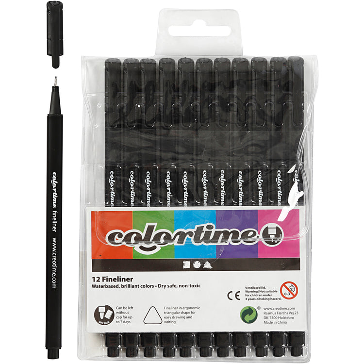 Feutres fins Colortime, largeur de trait 0,6-0,7 mm, noir, 12 pièces 1 boîte
