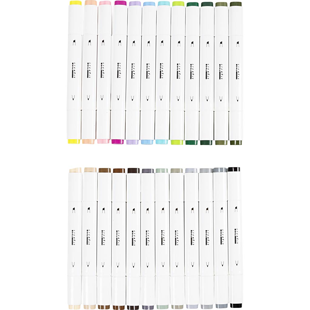 Stylo à dessin Creativ company, largeur de trait 1+8 mm, couleurs pastel, couleurs standard, 24 pièces 1 boîte