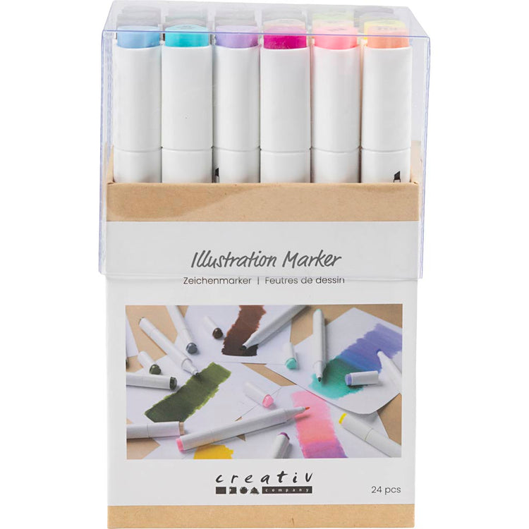 Stylo à dessin Creativ company, largeur de trait 1+8 mm, couleurs pastel, couleurs standard, 24 pièces 1 boîte