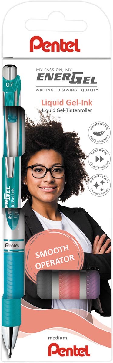 Pentel rouleau energel rt bl77 | coffret de 4 pièces | assorti