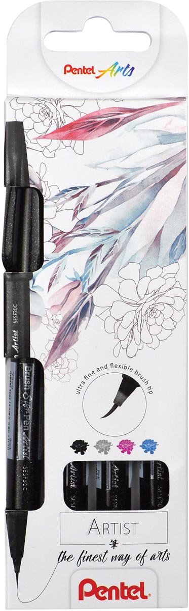Pentel - stylo d'artiste pinceau - 4 couleurs z r g lb