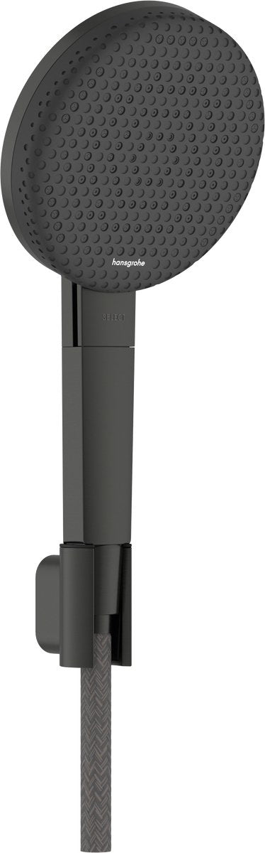 Hansgrohe Raindance Alive Select S - Set de douche - Économie d'eau Ecosmart - Commande par bouton Select - Taille 125 mm - 3 fonctions de pulvérisation - Chrome noir brossé