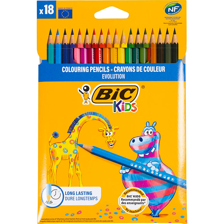 Crayons de couleur Bic Evolution, hexagonaux, L: 17,5 cm, remplissage de 3 mm, différentes couleurs, 18 pièces 1 boîte