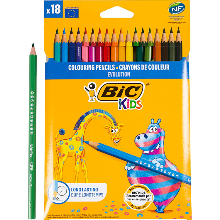Crayons de couleur Bic Evolution, hexagonaux, L: 17,5 cm, remplissage de 3 mm, différentes couleurs, 18 pièces 1 boîte
