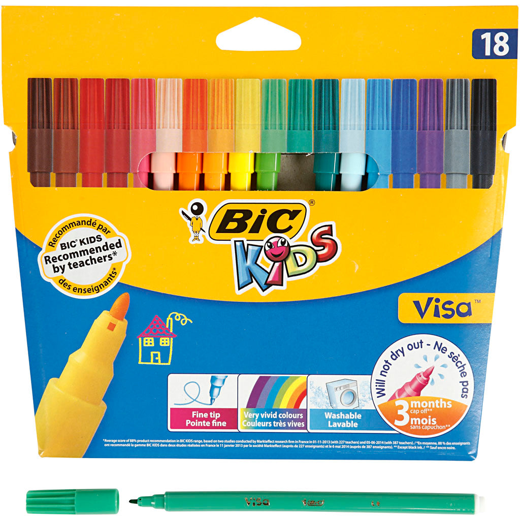 BIC Visa Bine Color Markers, épaisseur de ligne 1,6 mm, différentes couleurs, 18 pièces 1 boîte