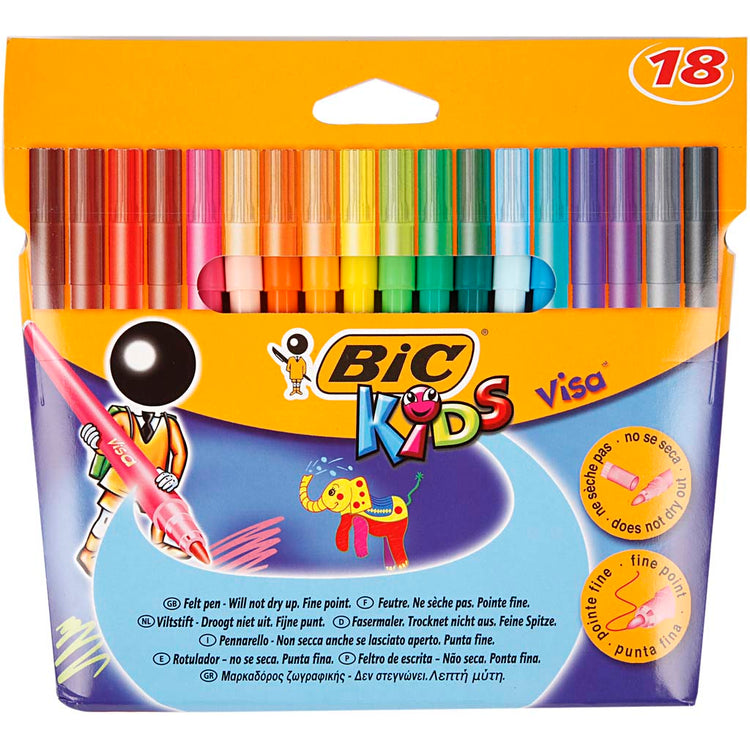 BIC Visa Bine Color Markers, épaisseur de ligne 1,6 mm, différentes couleurs, 18 pièces 1 boîte