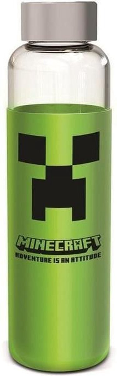 Bouteille Anders - stor - minecraft - verre avec couvercle en silicone - réutilisable - 585 ml