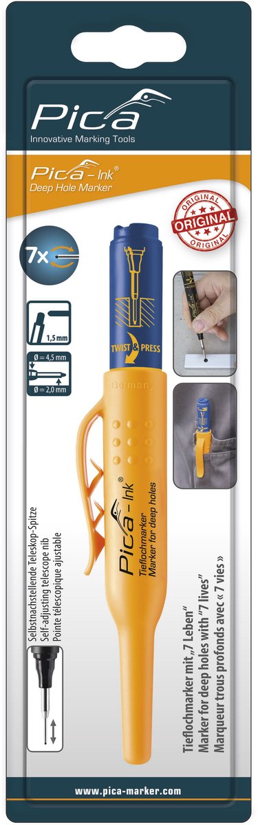 Stylo marqueur Pica blis 150 40 pour trous profonds - permanent - bleu